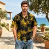 Men’s Spring Summer Casual Shirt Cotton Linen Short Sleeve Button Down Collared Top with Abstract Print Lightweight Relaxed Fit