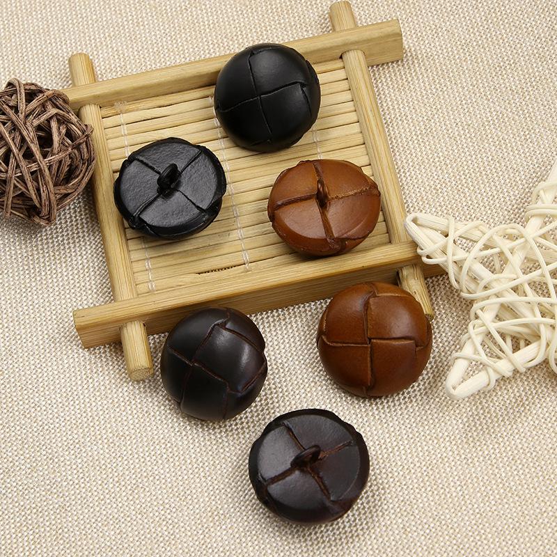 10Pcs/lot 15-28mm Round Brown Black Woven Genuine Leather Button for Men Women Suit Jacket Leather Coat Windbreaker Buttons