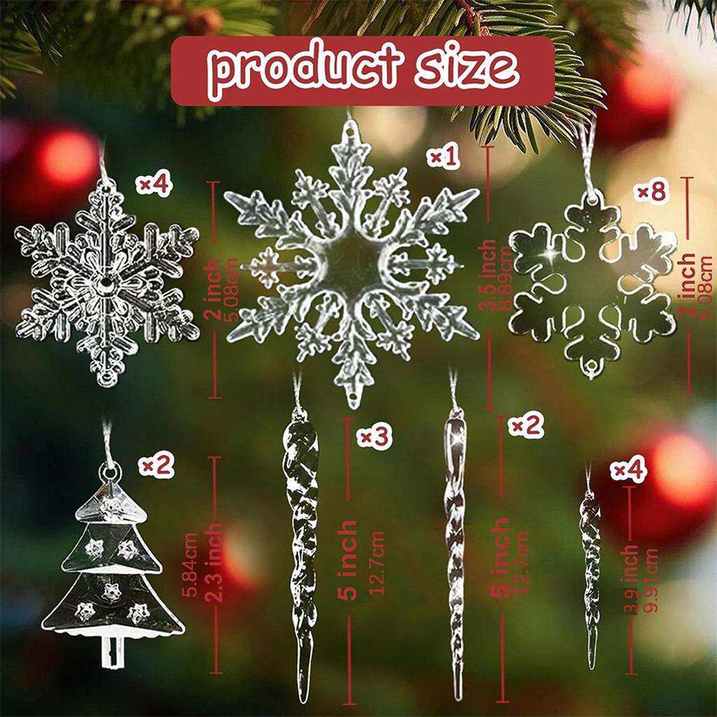 24 Pcs Festive Christmas Acrylic Snowflake Ice Column Decorative Hanging Ornaments for Home Party Decoration