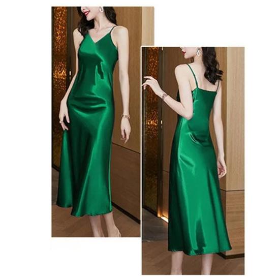 Dámské saténové šaty bez rukávů na špagetová ramínka Sexy výstřih do V Dlouhé šaty Koktejlové večerní šaty