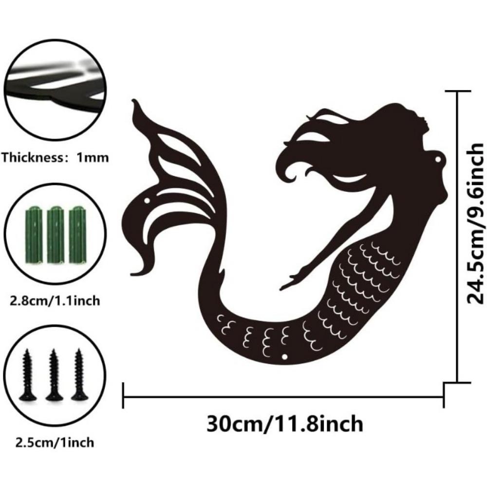 Wrought Iron Mermaid Wall Art Sculpture 11.8x9.6 Inch Fantasy Animal Decor for Living Room Home Bedroom Kitchen