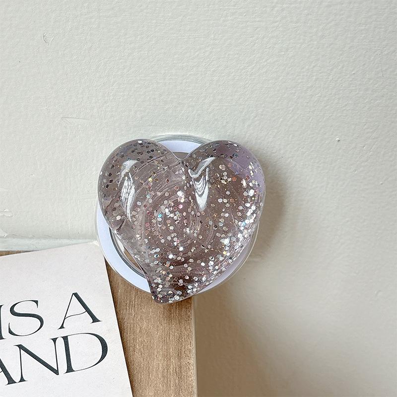 Solid Color Glitter Heart-Shaped Three-Dimensional Mobile Phone Airbag Bracket Magnetic Attraction Suitable For Magsafe Creative Ring