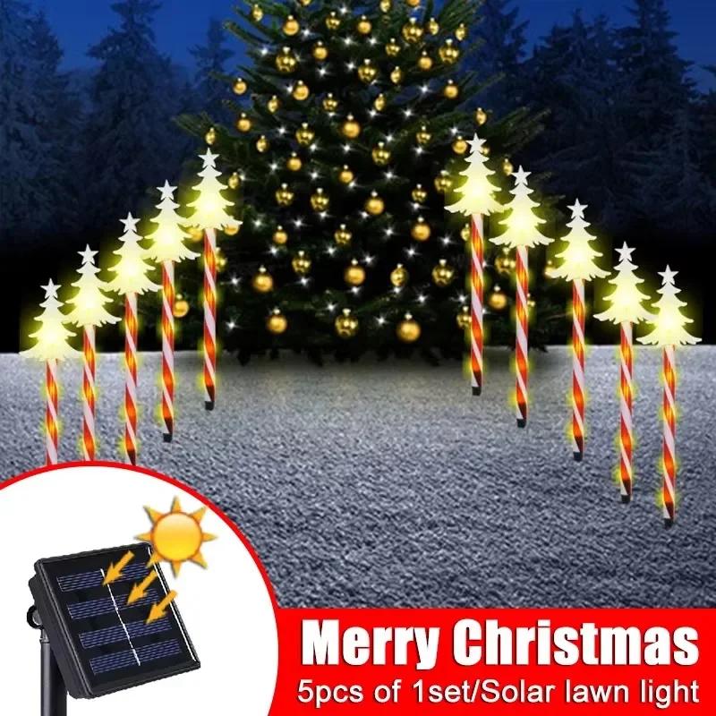 Outdoor Solar Christmas Lights Christmas Snowflake Star Solar Powered Lawn Garden Light Set Of 5 Waterproof Pathway Stake Lights