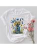 Wounisex Sommer Cartoon T-Shirt mit Blumenmuster Aufdruck Mode Kurzarm Süß Lässig Wounisex Street Casual T-Shirt