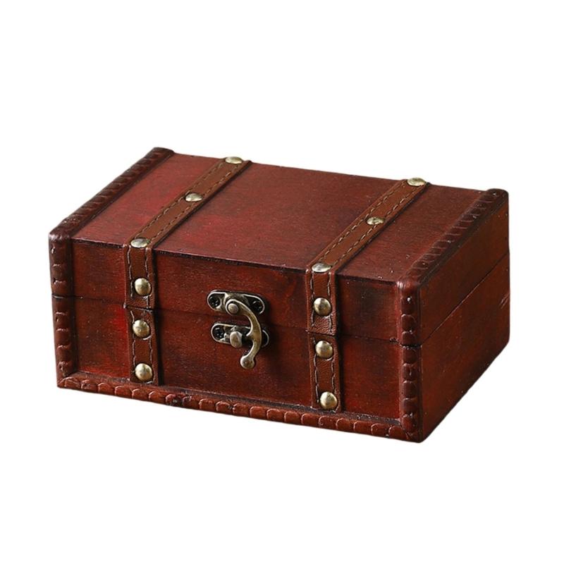 Vintage Locking Storage Box Antique Wooden Design Secure Safety Lock For Homes Organization Jewelry Documents Storage