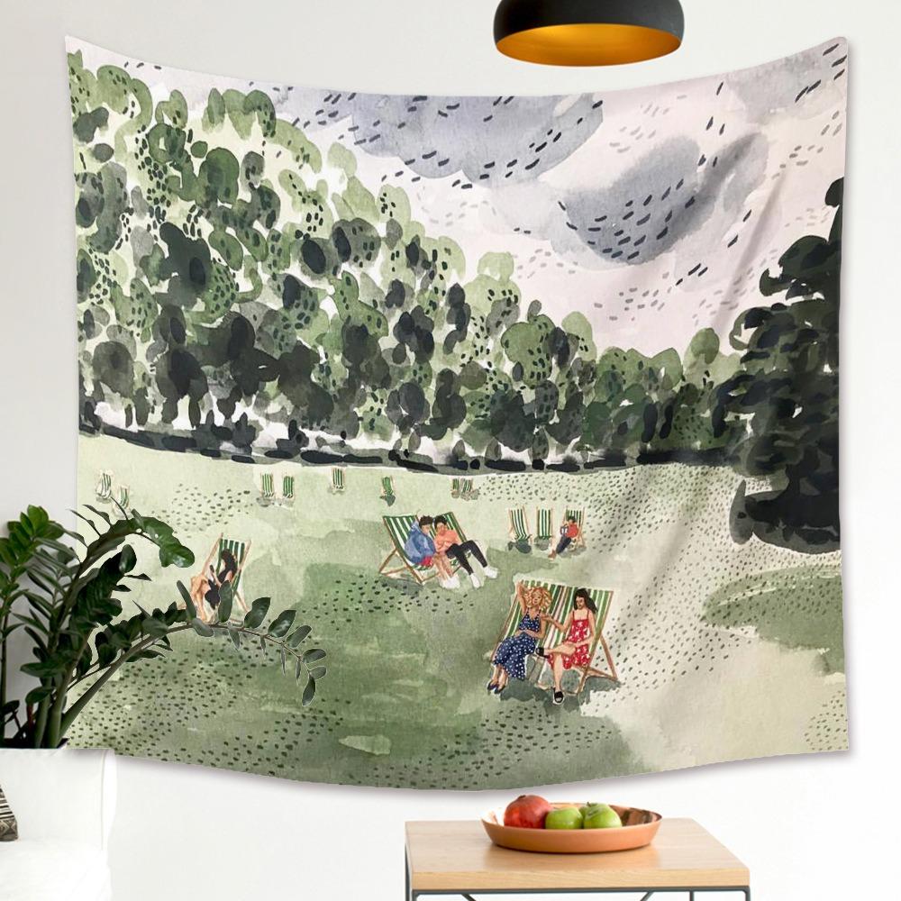 Retro Comic Green Plant Tapestry Home Wall Decoration Tapestry Bedroom Living Room Tapestry