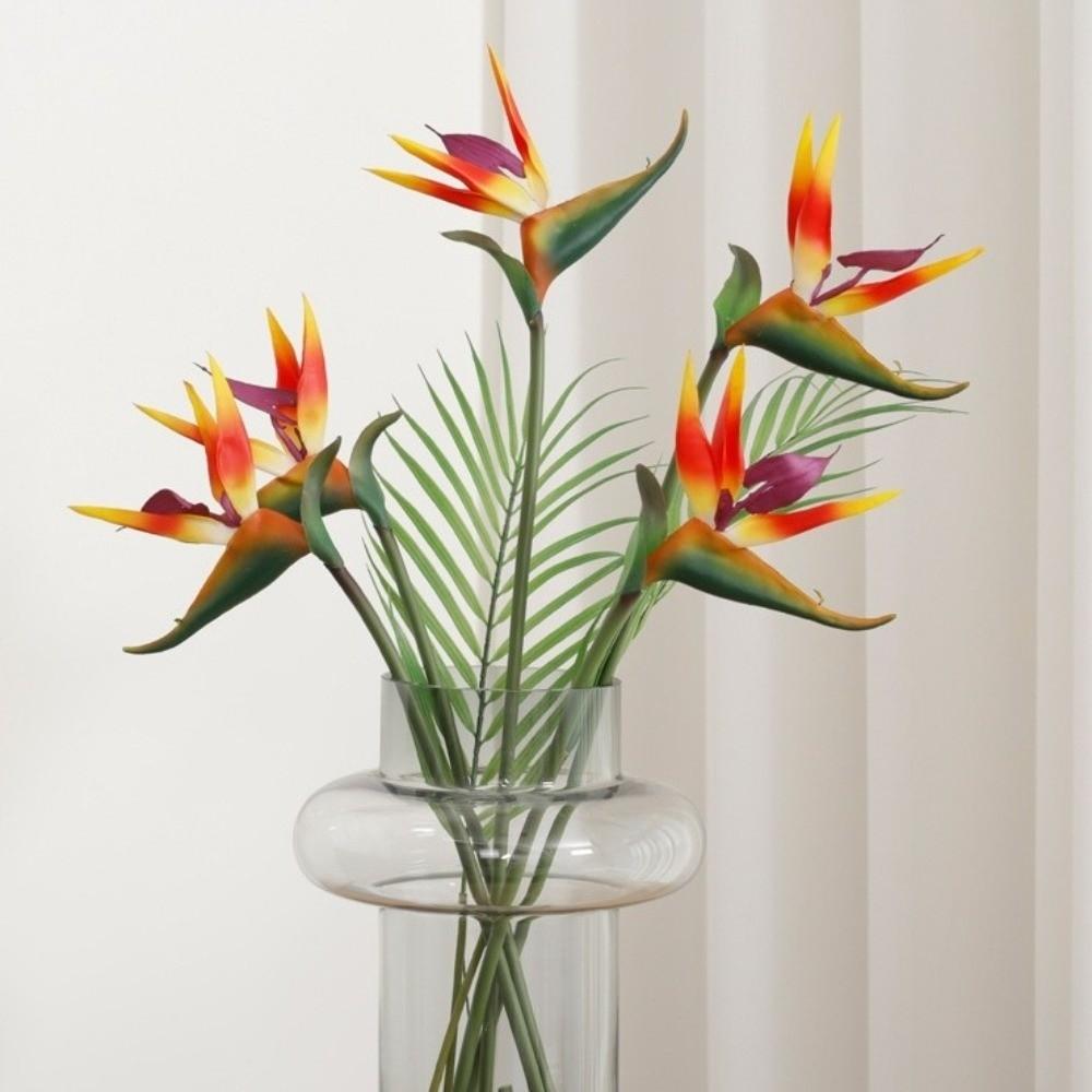 2 Pcs PU Artificial Bird of Paradise Flower Red Decorative Paradise Bird Plant for Office