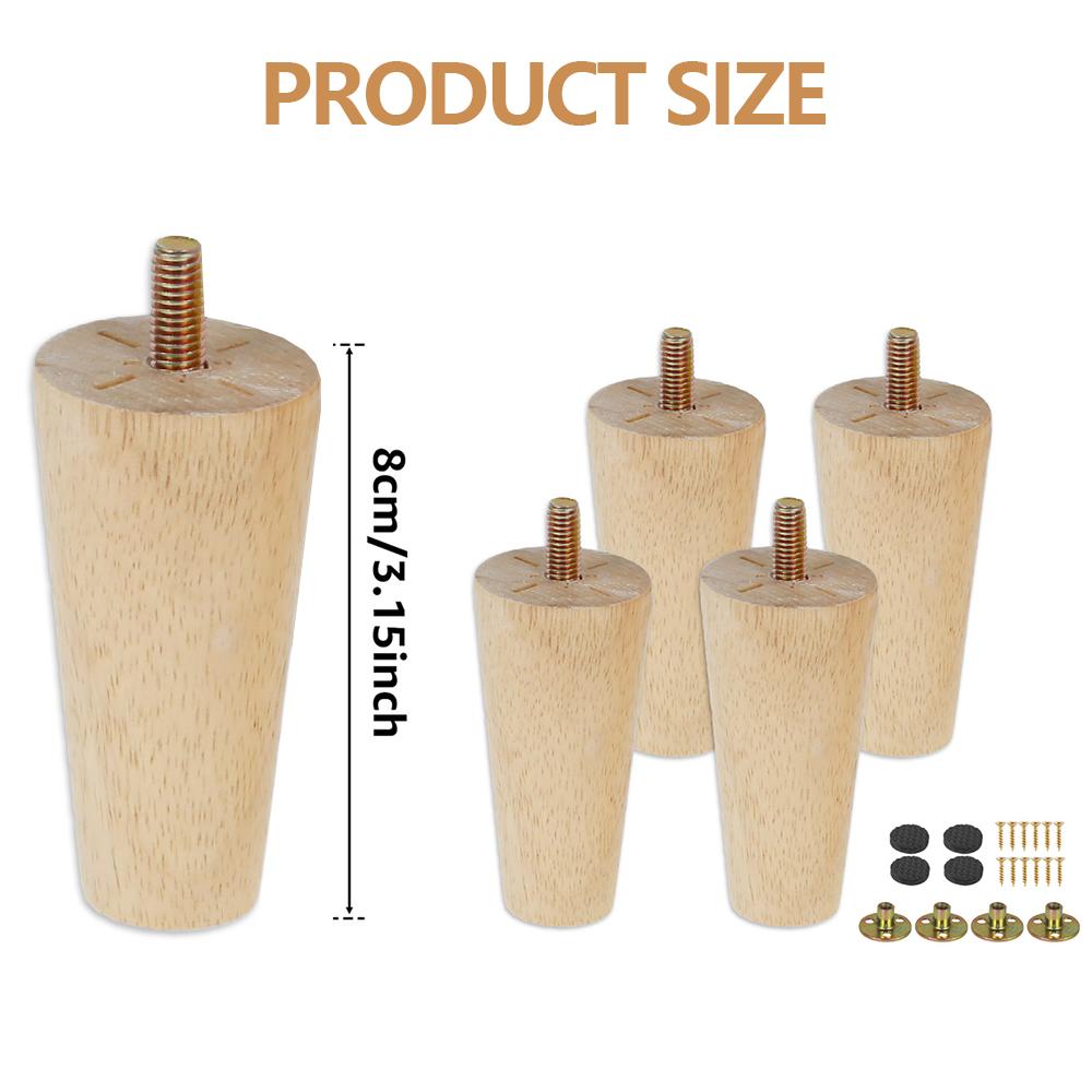 4Pcs Furniture Leg Wooden Replacement Furniture Feet 8/15/20cm Height Table Leg with Screws Foot Pads for Sofa Chair Bed Cabinet