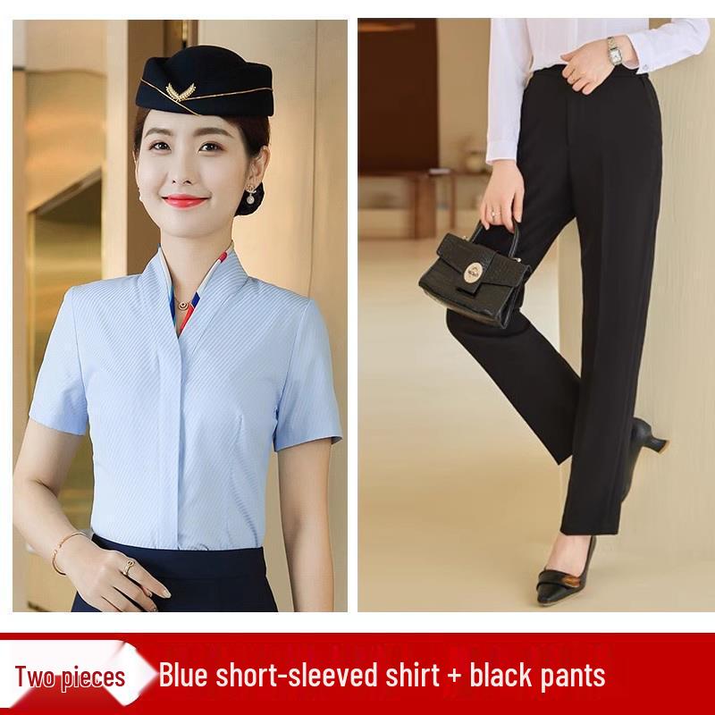 Women's White V-neck Professional Flight Attendant Shirt: Interview and Workwear Suit for Airline and Hotel Staff
