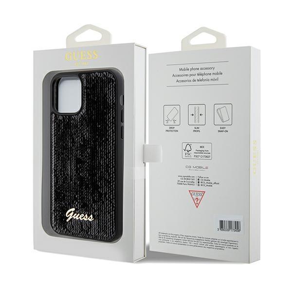 Etui do iPhone 12 Guess Sequin Script Metal Czarne