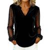 Damen Modisches Und Lässiges V-Ausschnitt Mesh Gold Samt Patchwork Langarm T-Shirt Top