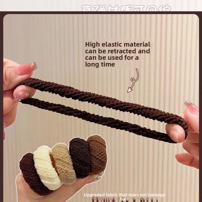 5pcs/Set Mixed Color Thick Hair Ties Soft Seamless Towel Scrunchies Women Girls Elastic No Damage Ponytail Holders Rubber Band