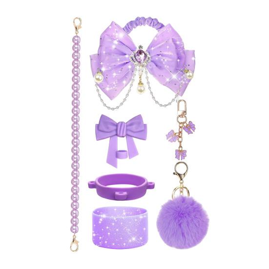 1 Set Tassenmanschette Funkelnde Strasssteine Imitierte Perlen Schleifen-Dekor Tassenzubehör mit Silikon-Bodenprotektor