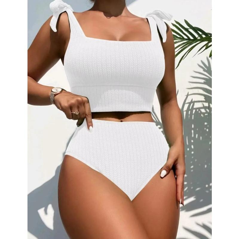 

Раздельный купальник с завышенной талией, консервативный однотонный купальник XL белый