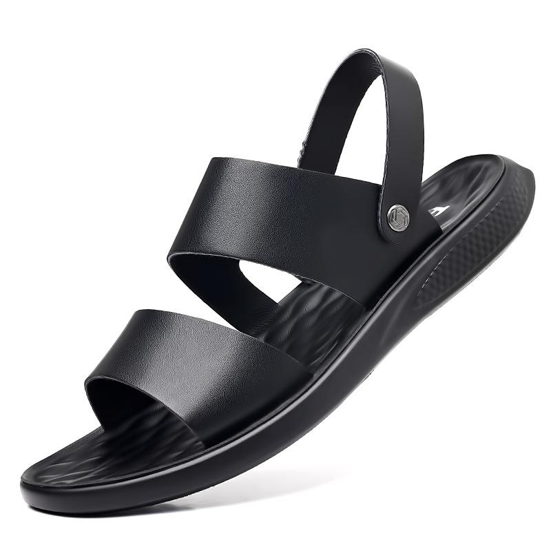 2026 Men's Genuine Leather Dual-Use Sandals - Non-Slip, Thick Sole, Soft & Versatile Beach Slides