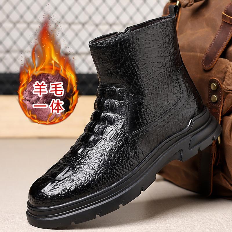 

Men s winter shoes leather high-top casual men s cotton shoes warm wool short boots snow boots men s velvet thickened outdoor 38