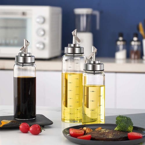 Leak-proof, dust-proof glass oil bottle, oil pot, soy sauce bottle, and vinegar bottle for home kitchen use, 500ml
