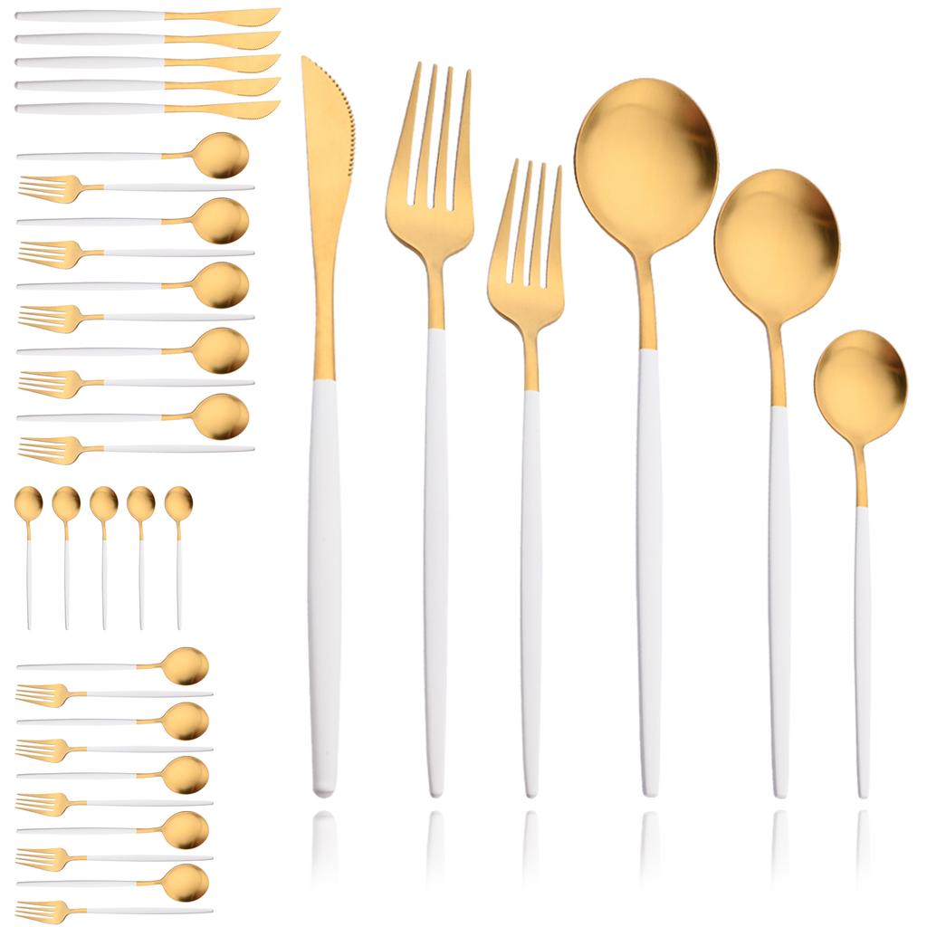 Black Gold 36Pcs Matte Flatware Dinnerware Set Knife Dessert Fork Spoon Dinner Set Stainless Steel Tableware Kitchen Cutlery Set
