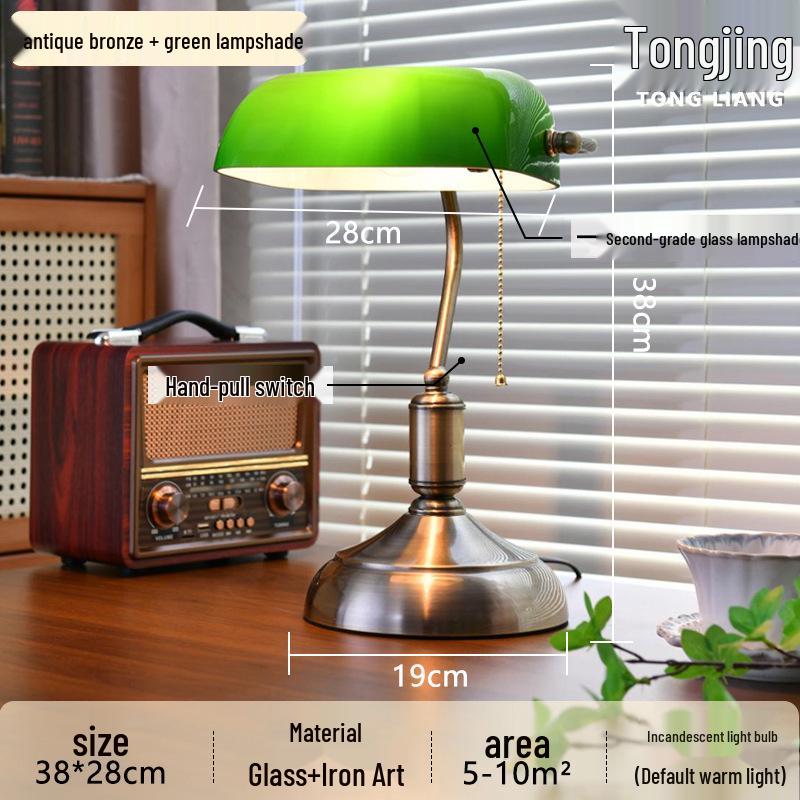 Vintage Green Banker Desk Lamp: Eye-Caring Bedside Light Inspired by Old Shanghai