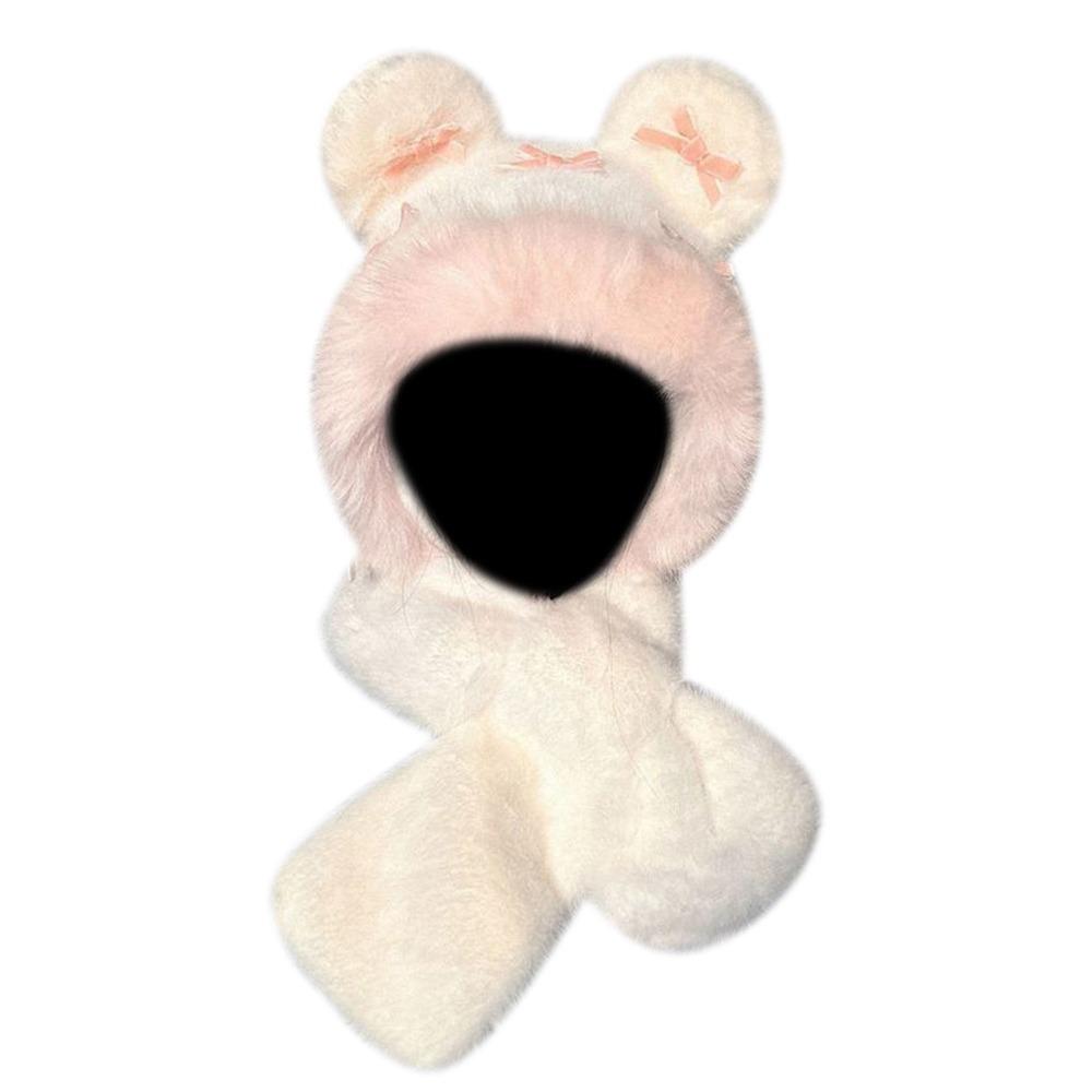 Casual Winter Balaclava Hat Bowknot Windproof Ear Protection Hat Keep Warm Thickened Integrated Scarf Hat Set for Women