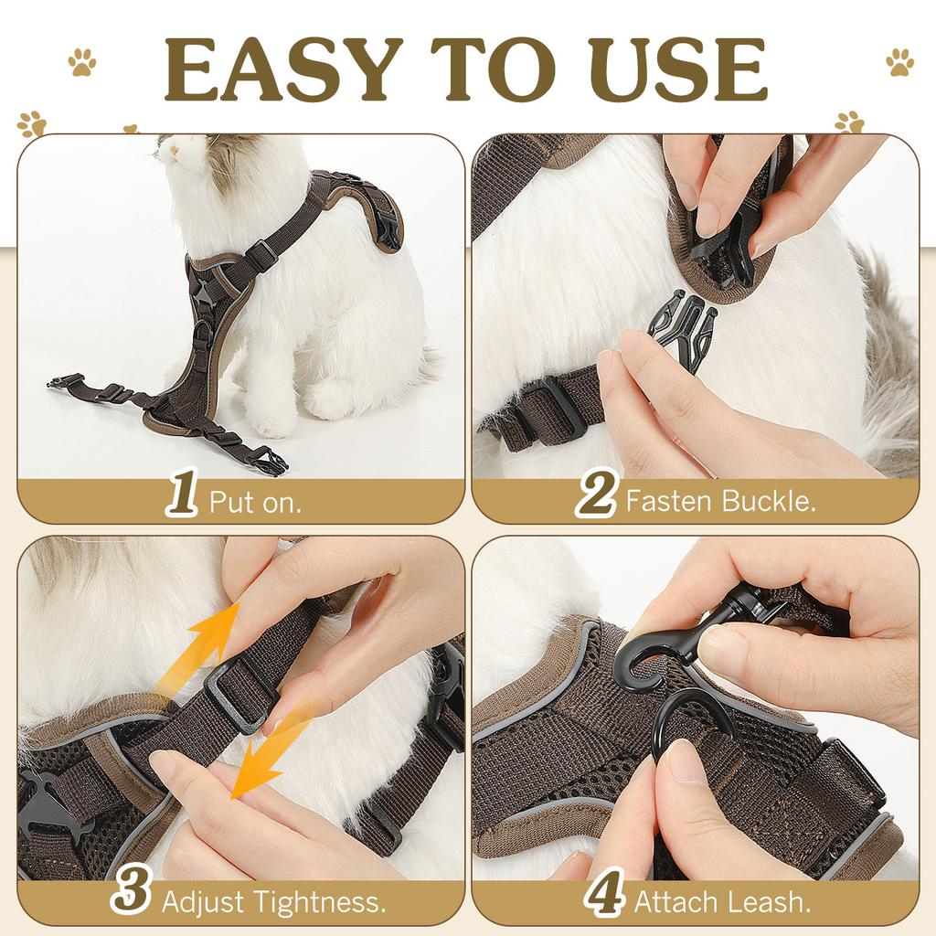 VavoPaw Szelki i smycz dla kota do chodzenia Regulowane szelki w formie kamizelki dla kociaka z paskiem odblaskowym Oddychające szelki z siatki dla kota