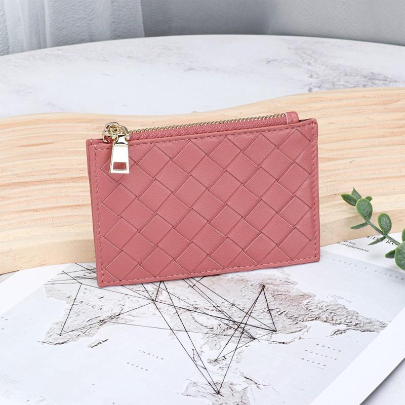 

Sheepskin Knitted Short Women s Zipper Change Purse Multi-card Card Bag Ultra-thin Small Genuine Leather ID 8x12x1cm