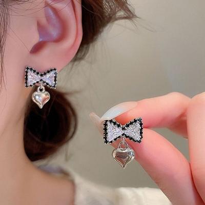 Christmas Red Zircon Crystal Bowknot Stud Earrings For Women Bowknot Rhinestone Earring Girls New Year Festival Ear Jewelry