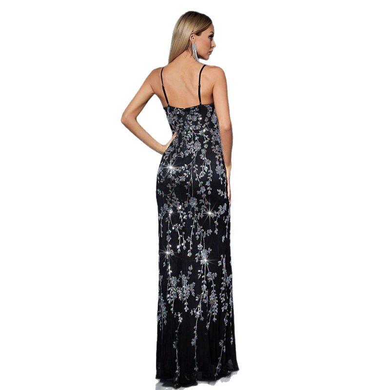 Black Sequined Prom Dress Wedding New Sling Tube Top Slim fit Evening dress Young Style Slit Guest dresses