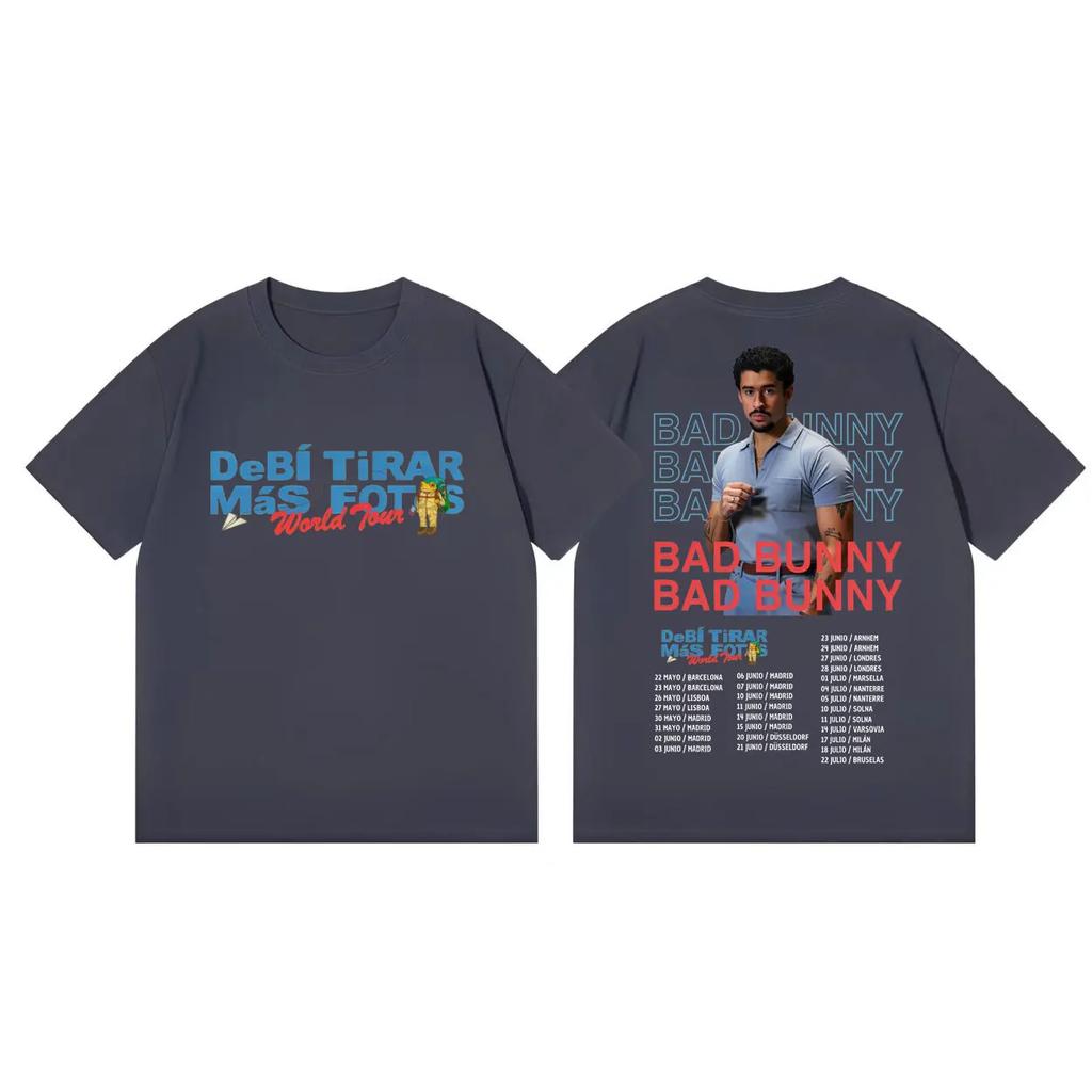 Bad Bunny Debi Tirar Mas Fotos World Tour 2026 T Shirt Fashion Hip Hop Short Sleeve T-shirt Unisex Casual Loose Cotton T-shirts