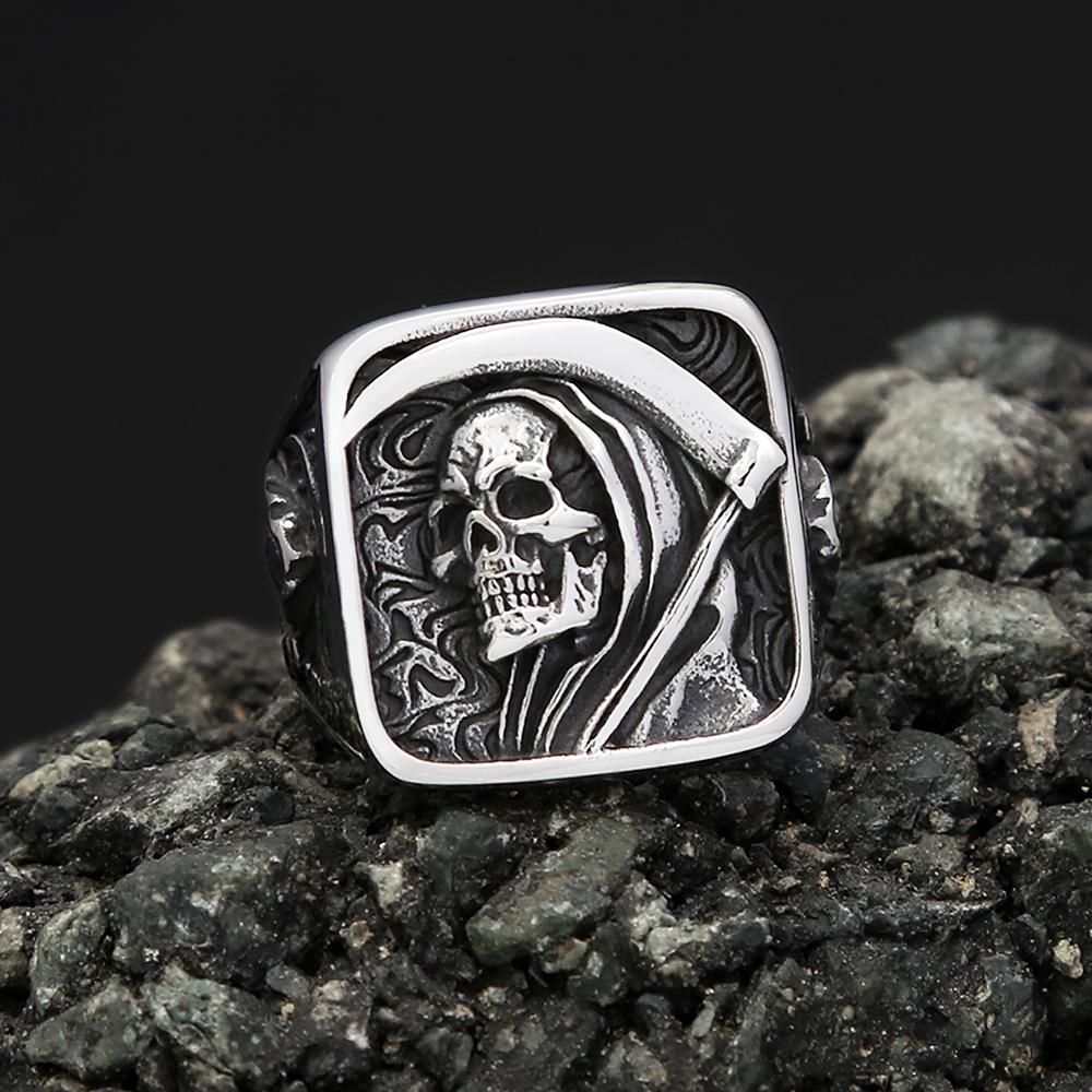 Vintage Edelstahl Tod Sense Totenkopf Ringe für Männer Punk Hip Hop Dominanter Totenkopf Ring Party Biker Schmuck Geschenke Großhandel