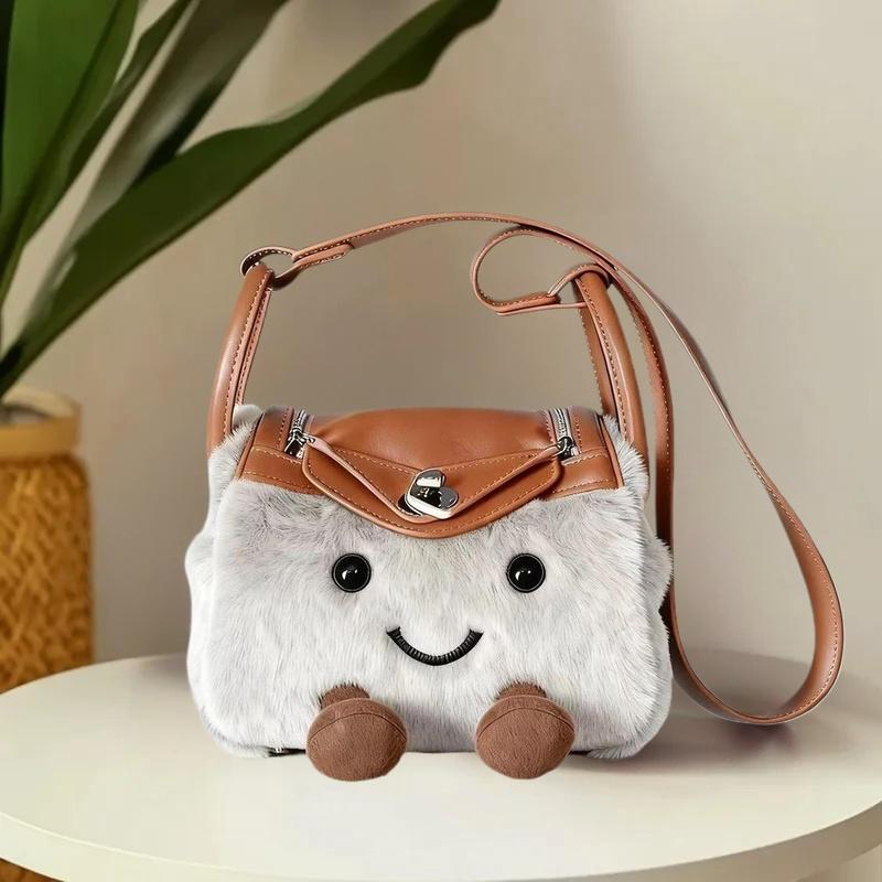 Borsa a Tracolla Peluche Carina da Donna Grande Capacità Borsa a Spalla Fumetto Moda Regalo Autunno Inverno Natale