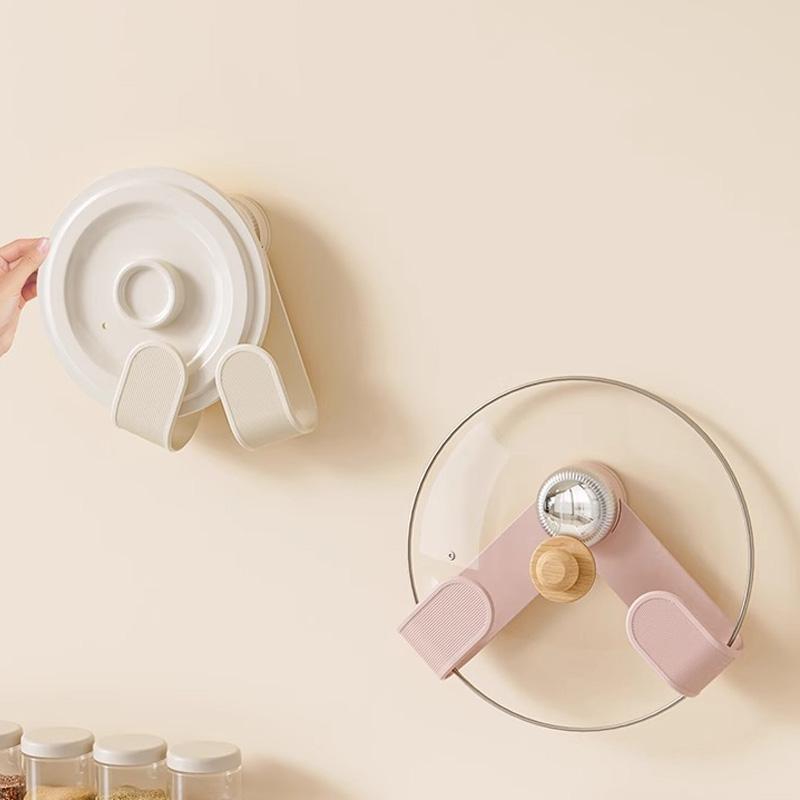 1/2PCS Suction Cup Rotating Pot Lid Rack No Punching Kitchen Cooking Utensil Storage Rack Multi-functional Hook Home Organizers