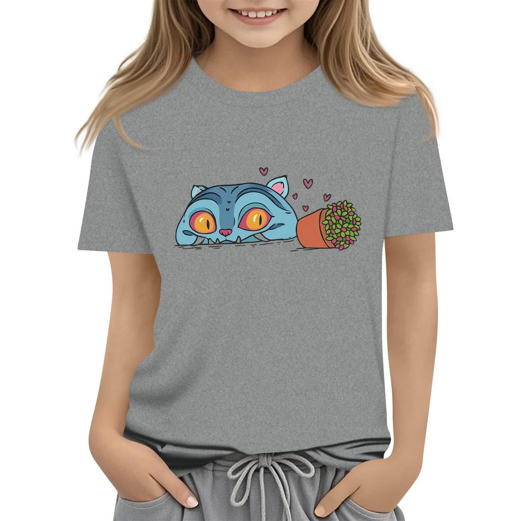 Boys Girls Round Neck Casual Printed Short-sleeved T-shirt Top