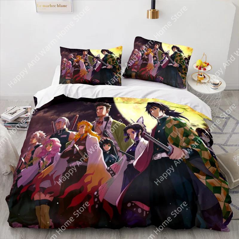 Demon Slayer 3D Beding Set Anime Soft Duvet Cover Pilowcases Single Twin Ful Quen King-Sized Dimensionsd Dimensions Home Decor Quilt Pilowcase Young