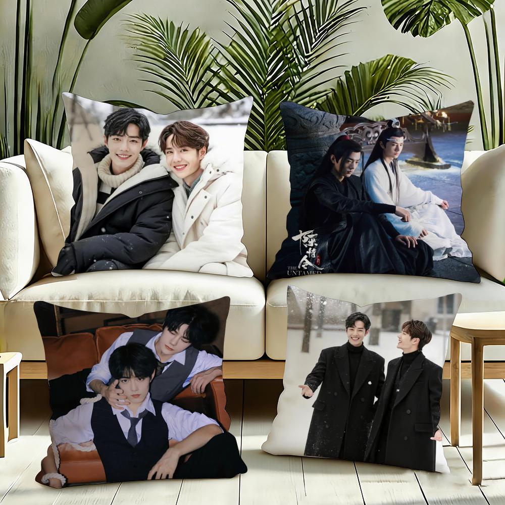 cpXiao Zhanwang Yibo cp Cushion Cover Reversible Plush Pillow Cover Soft Fluffy Home Decor for Sofa Bedroom