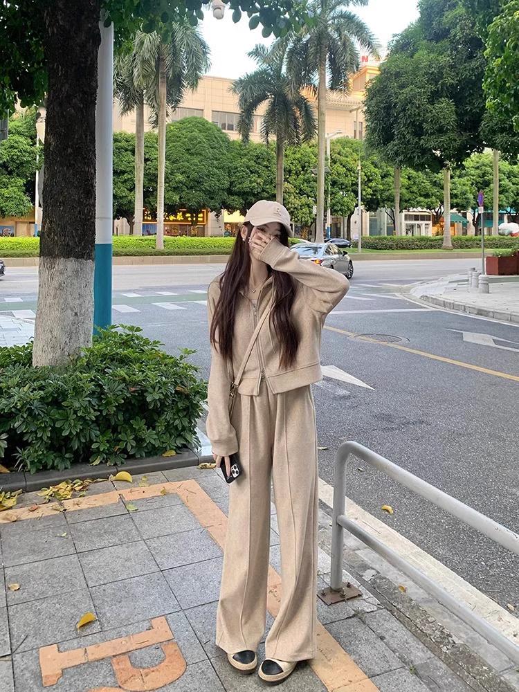 

Women s Spring/Autumn Casual Korean Hoodie & Wide-Leg Pants Set 2XL