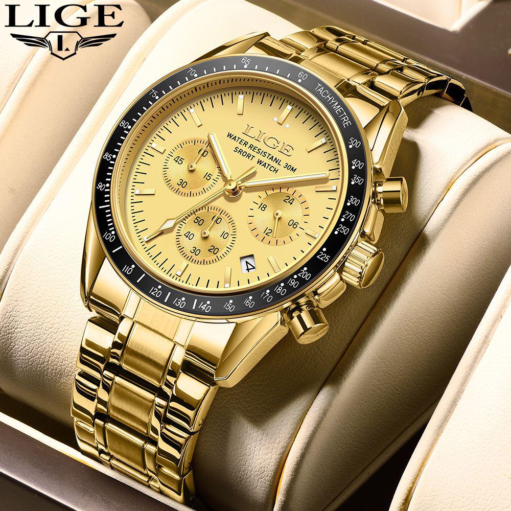 LIGE Elegant Men's Multifunctional Waterproof Wristwatch with Luminous Quartz & Calendar 89137