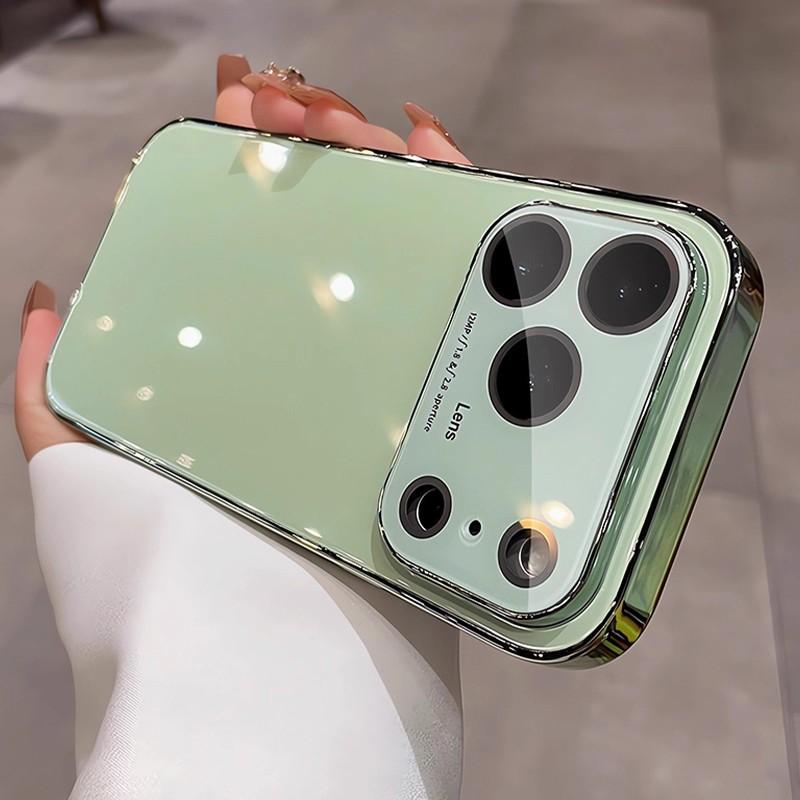 

Luxury Glossy Tempered Glass Lens Protection Case For For Iphone 17 Pro Max 16 15 14 13 12 17 Air Plating Shockproof Thin PC Cover iPhone 12