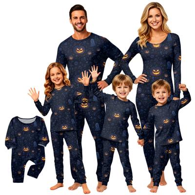 Halloween Family Matching Pajama Set, Black Print Long Sleeve Sleepwear for Women, Men and Kids
