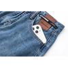 Women's Retro A-Line Denim Skirt: High Waist, Leather Patch, Back Slit, Midi Length for Hip Coverage