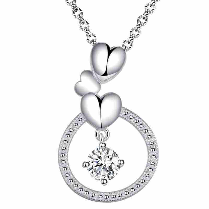 925 Sterling Silver Heart-to-Heart Link Clavicle Necklace