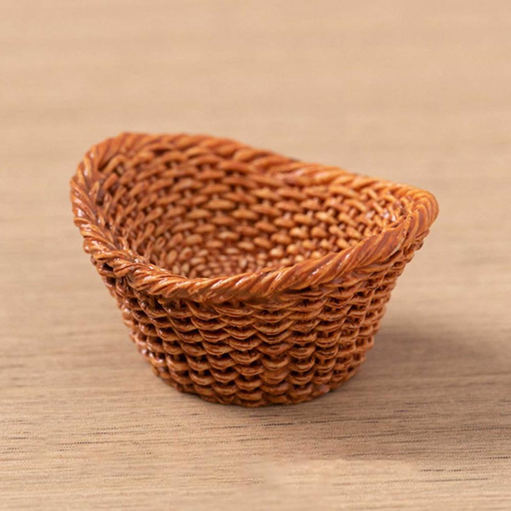 Miniature Decorative Basket Resin Mini Basket 5 Pcs Fairy Garden Micro Mini Resin Rattan Baskets Dollhouse Woven Basket Decor