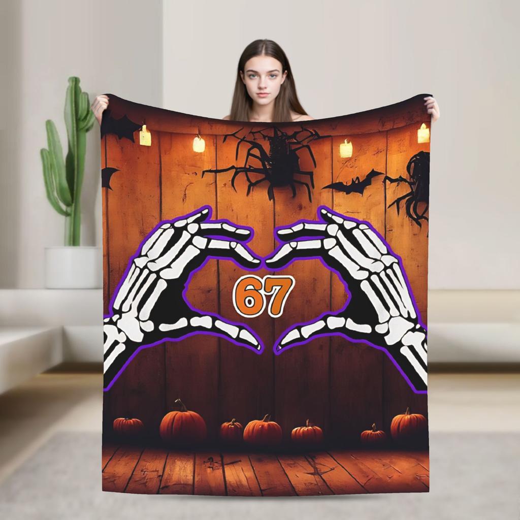 67 Meme Halloween Haunted Spooky Warm Blanket Camping Plush Throw Blanket Living Room Flannel Bedspread Sofa Bed Cover