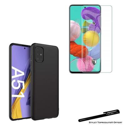 Schutzhülle - Toproduits® - Samsung A51 - Schwarz - Gehärtetes Glas - Kratzfest