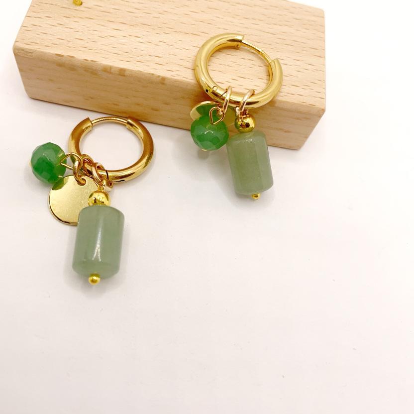 Punk Verguld Roestvrij Staal Oorbellen met Ring voor Vrouwen Vintage Groene Strass Bedeltjes Trendy Waterdichte Sieraden Cadeaus