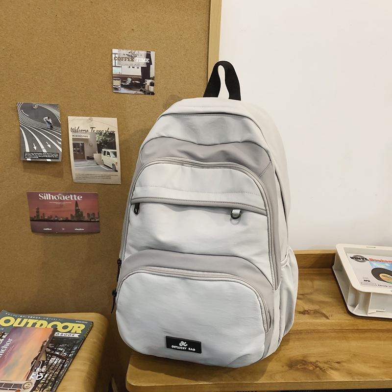 Schoolbag Korean Version Ins Simple Academy Style Large Capacity School Bag Lightweight Ridge Protection Multi-pocket Backpack Lazy Wind Backpack