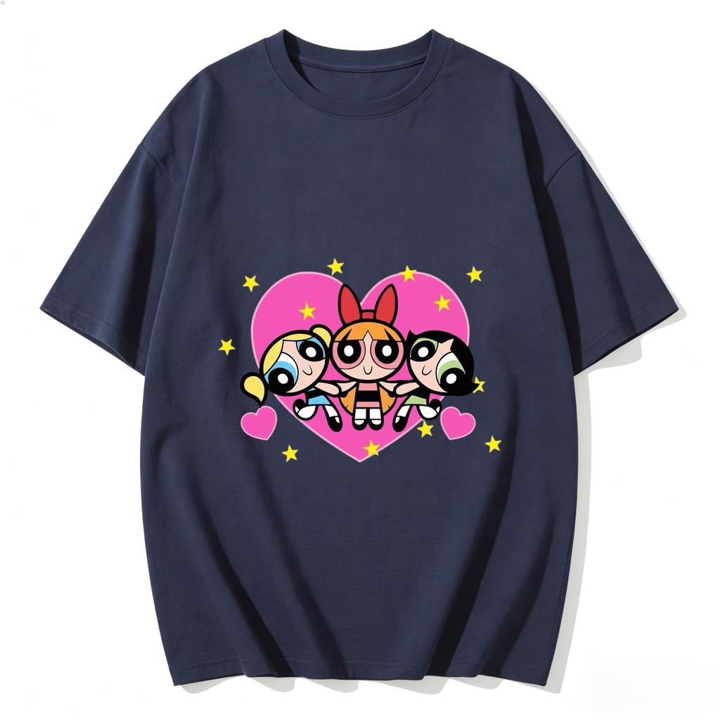 2026 Sommer Niedliche Powerpuff Girls Familien-Matching T-Shirts Cartoon-Druck Baumwoll-T-Shirts Lässige Kurzarm-Oberteile für Kinder und Erwachsene