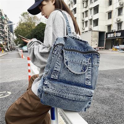 Schoolbag1011 New Harajuku Washed Denim Old Backpack Trendy Backpack Large Capacity High School Student Schoolbag