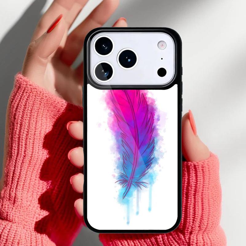 Watercolor Feather Pattern Design Phone Case for iPhone 17 Air 16e 15 14 13 Pro Max Back Cover for 12 11 Pro Coque
