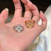 Vintage Four-leaf Clover Open Ring with Zircon – Elegant Exquisite and High-end Women's Ring